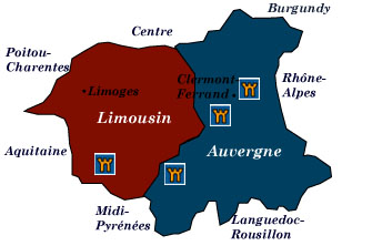 limousin and auvergne map